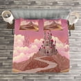 thumbnail image 3 of Ambesonne Tale Quilted Bedspread Set 3 Pcs, Hill Sunset Castle, Queen Size, Multicolor, 3 of 3