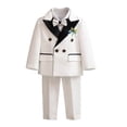 thumbnail image 3 of Boys Flower Boy Wedding Suit Set, 5-Piece British Style Blazer Pants Shirt Bow Tie Set for Kids, Pageant and School Concert Outfit for Ages 2-12 Years White 100, 3 of 10