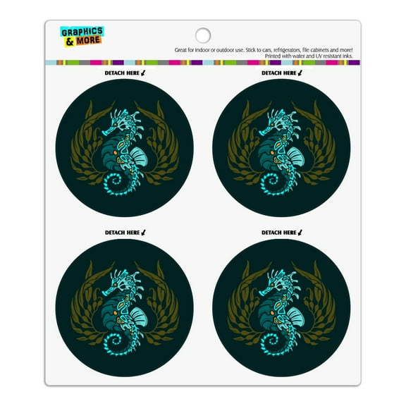 Blue Seahorse with Kelp Refrigerator Fridge Locker Vinyl Circle Magnet Set