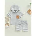 thumbnail image 3 of Newborn Baby Boy Clothes Short Sleeve Hooded Tops with Pocket Drawstring Short Casual Summer Outfits 6m 12m 18m 24m 3y, 3 of 9
