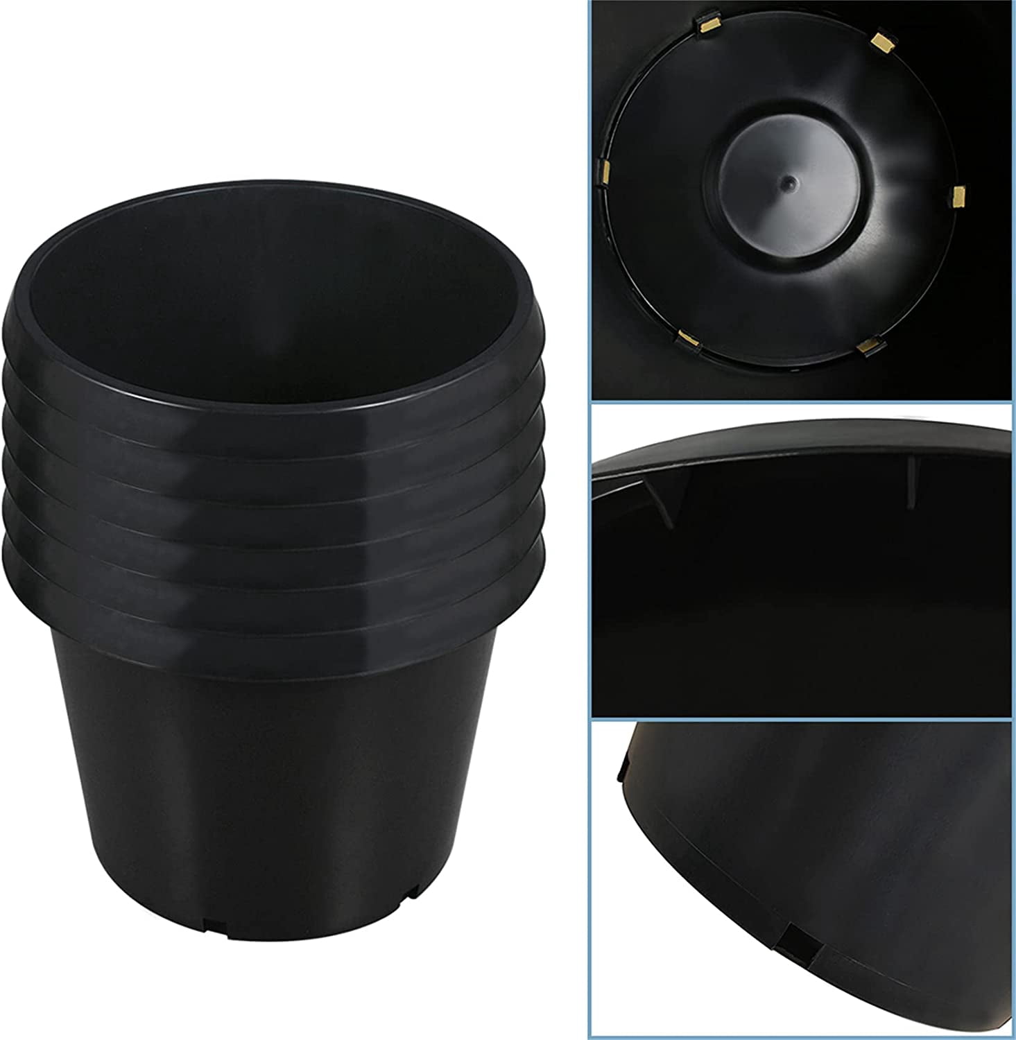 Waltyotur 5-Pack 20 Gallon Round Premium Nursery Pot Plant Flower Seedling Container Garden Planter Pots for Indoor Outdoor Plants Flower Vegetables Black (20 Gallon)