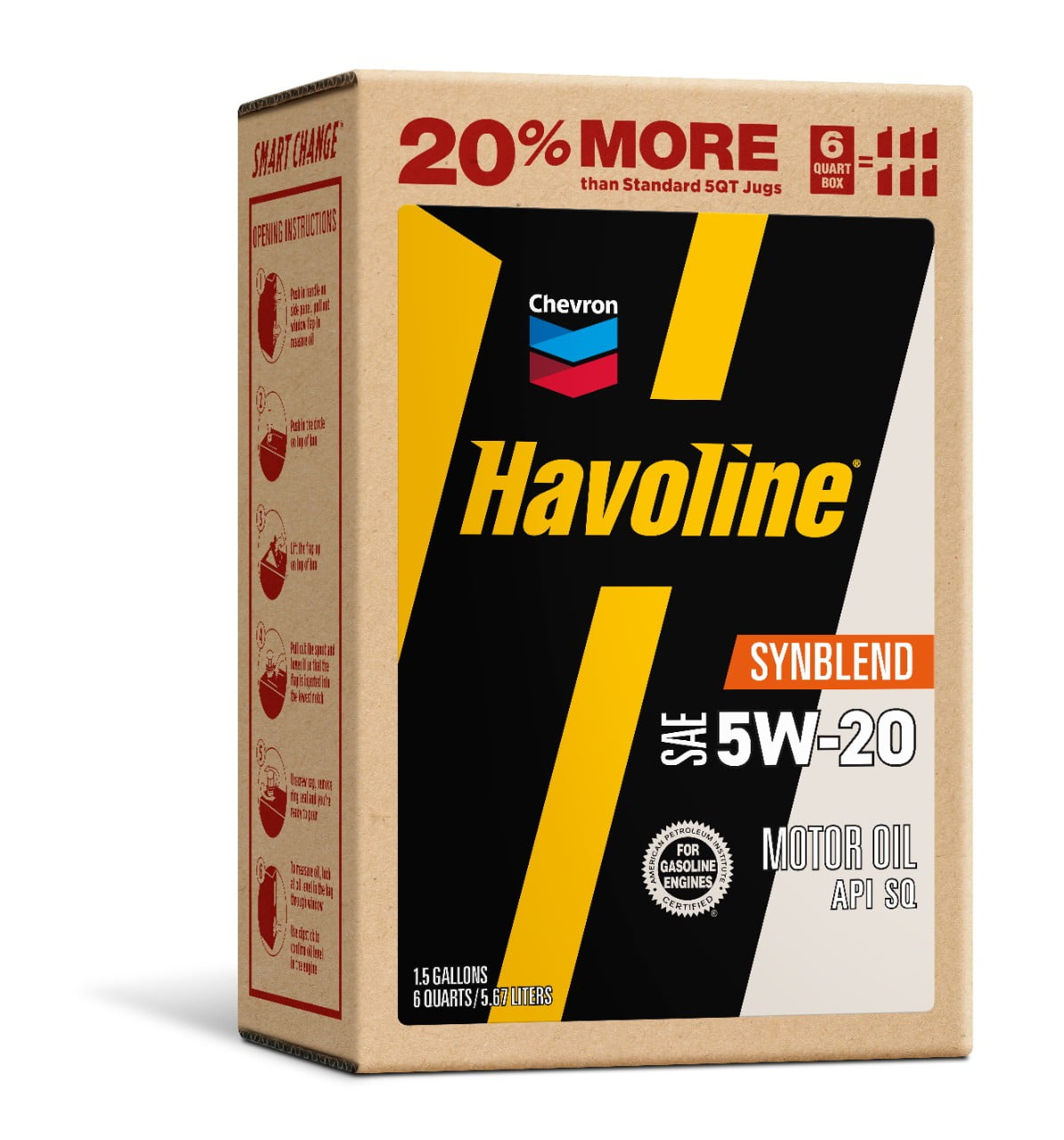 Chevron Havoline Synthetic Blend Motor Oil 5W-20, 6 Quart, Smart Change Box