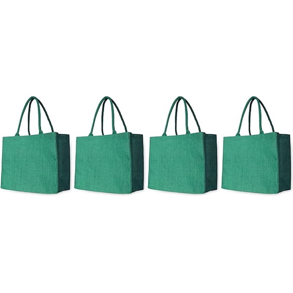Jucobee Green Jute Burlap Tote – Sustainable Gift Bag for Christmas Markets, Grocery Shopping, and Eco Events, 13" x 16" x 7", Reusable & Chic