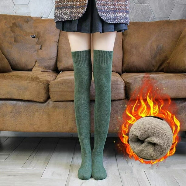 Mode épaissir cuisse haute chaussettes femmes solide long coton bas chaud  laine haute genou chaussette femme jambe botte confortable bas 