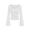thumbnail image 6 of Lmueinov Long Bell Sleeve Shirts for Women Square Neck Ribbed Knit Casual Tops Slim Fitted Going Out Blouse Fall Winter Trendy Layer Clothes, 6 of 6