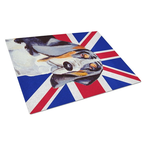 Caroline's Treasures Basset Hound with English Union Jack British Flag Glass Cutting Board Large Size