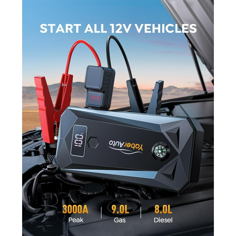 Car jump starter 3000A 21800mAh( 9.0L Gas/8.0L Diesel) Powerful Portable  Jump Box with Fast Charge Extended Cables and Lights YaberAuto 