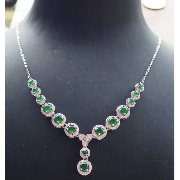 Icy Green Silver 925 Certified Burma 100% Natural A JADE Jadeite pendant Cabochon Flower Necklace 668340 TN