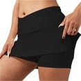 thumbnail image 3 of Tennis Skorts for Women Stretchy Cross Waist Mini Skirt Golf Athletic Running Side Slit Skirts Solid Color Trendy Womens Sport Skirts Black L, 3 of 6