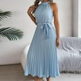 thumbnail image 7 of Kaemgyyd Elegant Dress for Women Crew Neck Sleeveless Pleated Maxi Dress Tie Waist Flowy Wedding Guest Dress for Party, 7 of 7