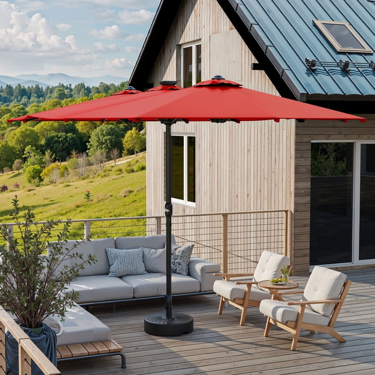 48 patio umbrella 15 Feet Twin with Solar LED Lights-Beige The robust 12 Round 48