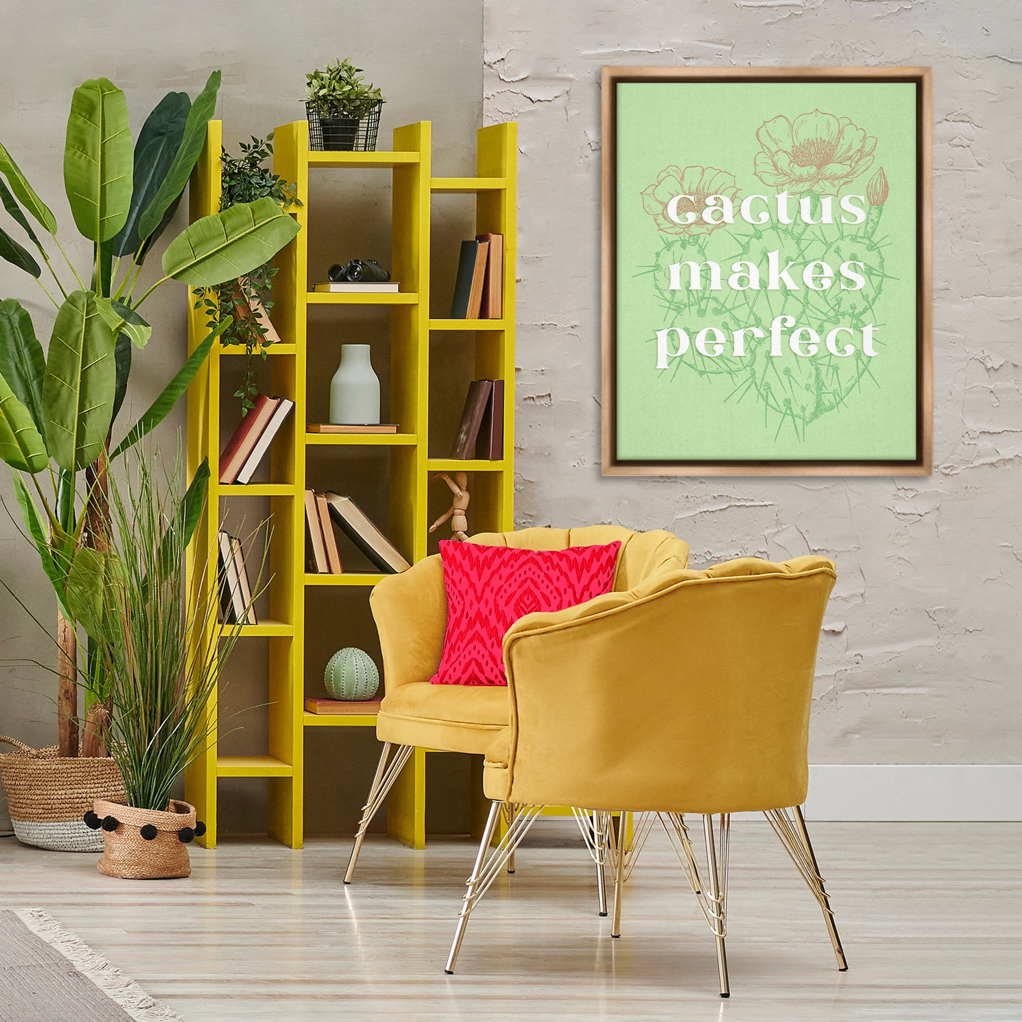 Stupell Industries Cactus Makes Perfect Plants & Flowers Painting Brown Floater Framed Canvas Art Print Wall Art, 25 x 31
