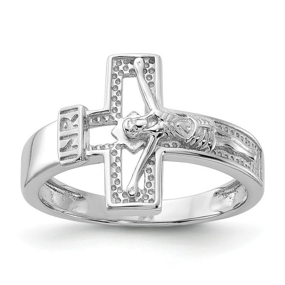 Auriga Fine Jewelry 925 Sterling Silver Rhodium-plated INRI Crucifix Ring for Women Size- 6