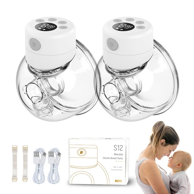 Extractor de leche eléctrico Paquete de 2 extractores de leche eléctricos portátiles silenciosos, invisibles, manos libres, 2 modos, 9 niveles ajustables con pantalla LCD, sincronización inteligente p