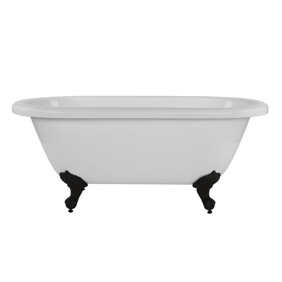 Windsor 66 Inch Acrylic Double Ended Clawfoot Tub - Continuous Roll Rim - No Faucet Drillings - Ball & Claw Feet