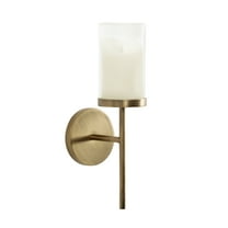 Kate and Laurel Blaise Transitional Metal Wall Sconce, 5 x 6 x 14, Antique Brass, Modern Round Candle Holder with Removable Glass Cylinder for Flameless Candles