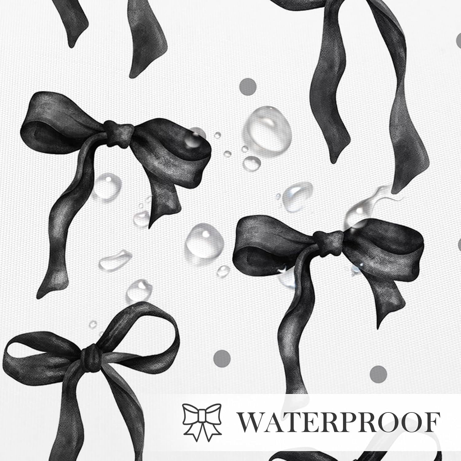 Cute Bow Shower Curtain, Black Aesthetic Bowknot Shower Curtain for Bathroom, Modern Minimalist White Waterproof Fabric Shower Curtain Set