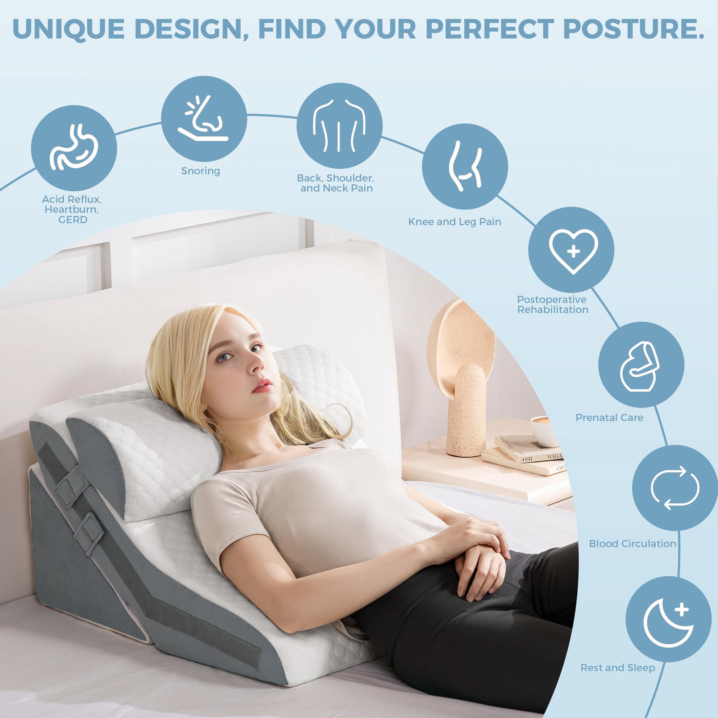 Ganondorf 3-IN-1 Wedge Pillow Orthopedic Bed Wedge Pillows Set Adjustable Memory Foam Pillow for Acid Reflux Relief Ergonomic Incline Reading Pillow for Back Pain GERD