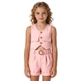 thumbnail image 4 of Gyexs 3T Girls Clothing Sets Button Down Sleeveless Vest Tops Elastic Waist Short Sets with Belts Casual Loose #09 Pink 3-4 Years, 4 of 7