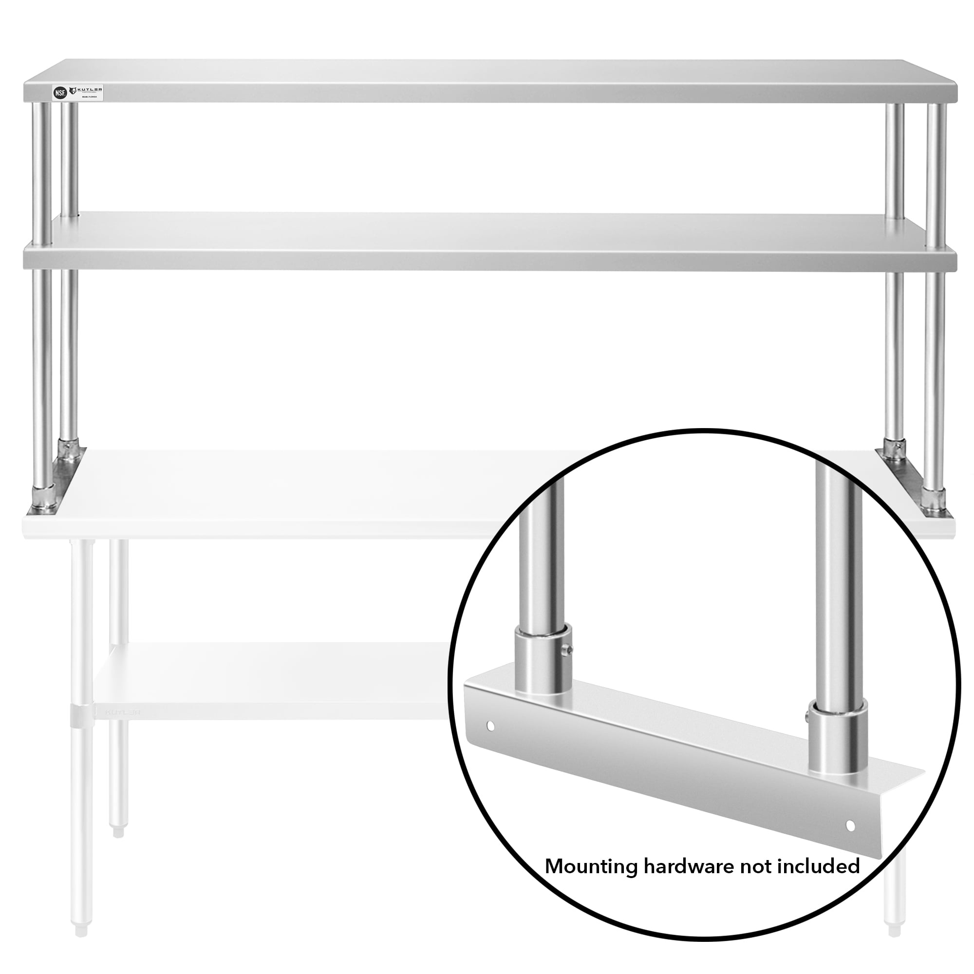 KUTLER Stainless Steel 2-Tier Overshelf 72" x 12", NSF Commercial Double Deck Shelf for Prep and Work Tables for Restaurant, Kitchen, Workshop