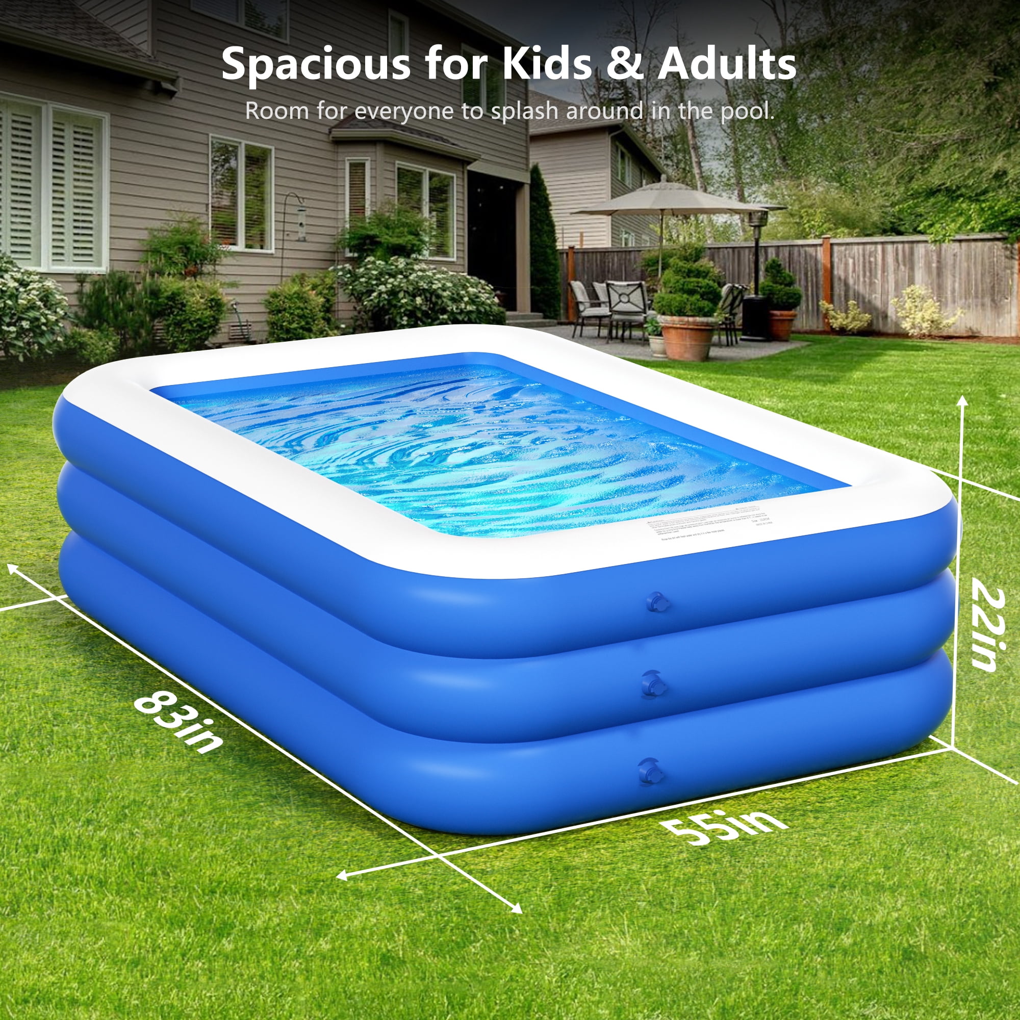 GVDV Inflatable Pool, Durable Thickened Blow up Kiddie Pool for Kids, Toddlers and Adults, BPA-Free Family Swimming Pool, 6.9 x 5 x 1.8 ft, Blue