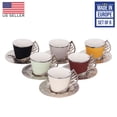 thumbnail image 2 of Elegant Turkish Coffee Cup Set, 18-Piece Colorful Coffee Cups with Leaf Design Handles and Silver Saucers, 2.36 Oz, 2 of 5