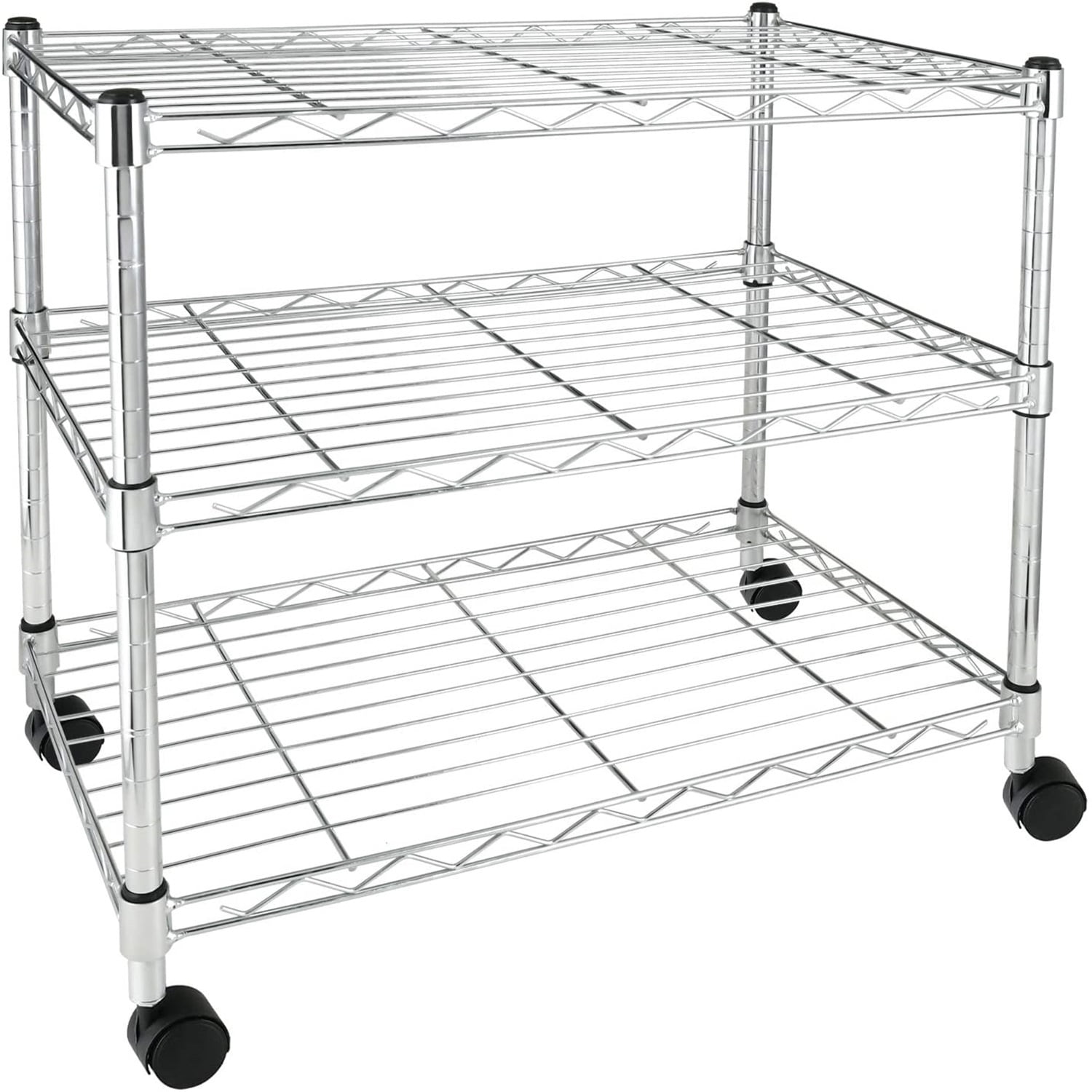 Canddidliike 3-Shelf Storage Wire Shelves with Wheels, 3 Tiers Standing Shelving Units Adjustable Metal Organizer Wire Rack - Silver
