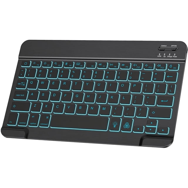 Ultra Slim Backlit Wireless Bluetooth Keyboard, Universal Portable 7-Colors Backlit Rechargeable Keyboard for iPad iPhone Samsung iOS Android Windows Tablets Phones