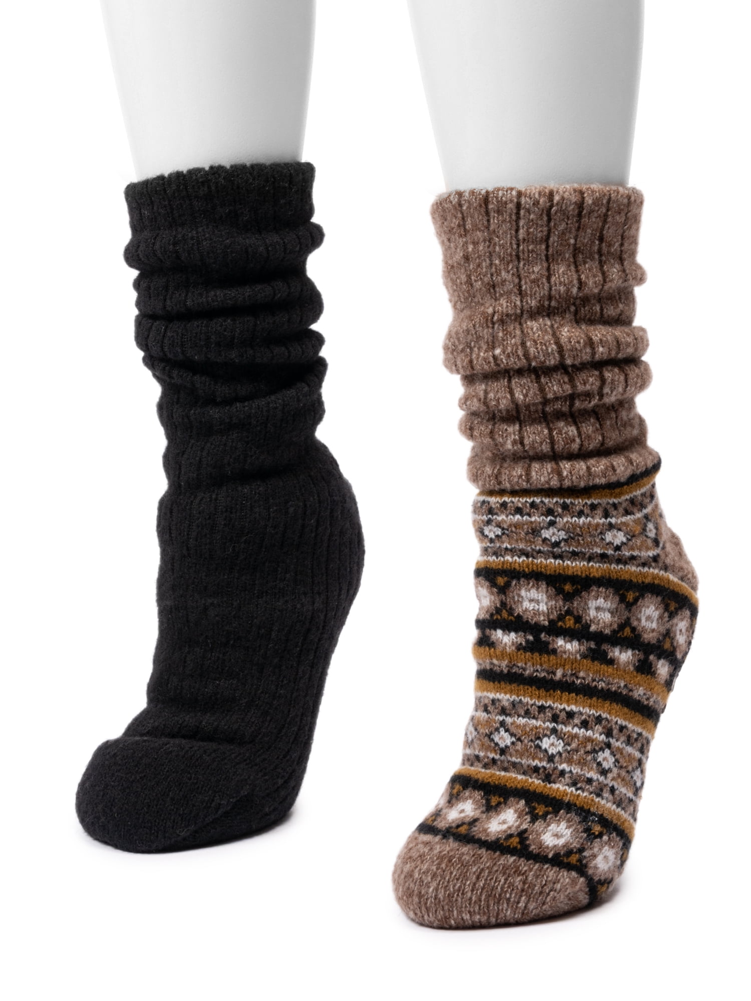 MUK LUKS Women's Tall Slouch Cabin Socks, 2-Pack, OSFM