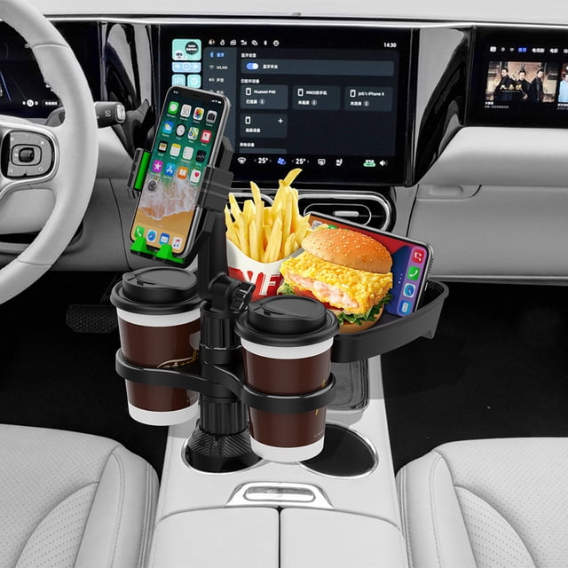 Estante Del Teléfono Bandeja portavasos 4 en 1 para automóvil 360 Rotación automática Bebida Comida Mesa Soporte para teléfono (Verde)