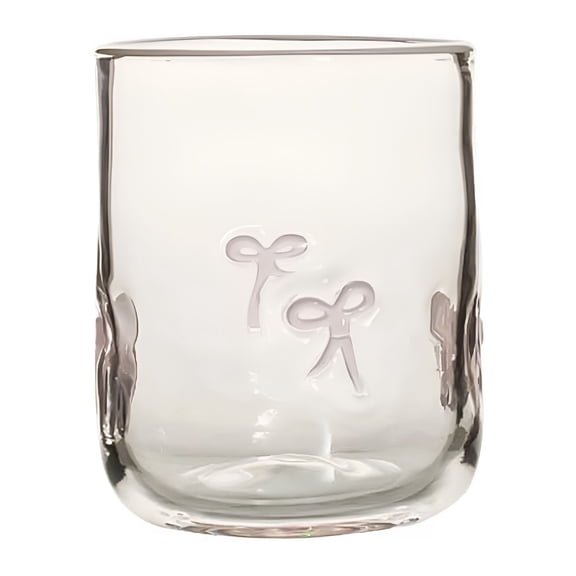 BPPEG Christmas Icon Juice Glass - 16 Oz Pink Christmas Bow Stemless Drinking Glass Cup for Holiday Party Supplies Gifts Christmas Icon Glasses