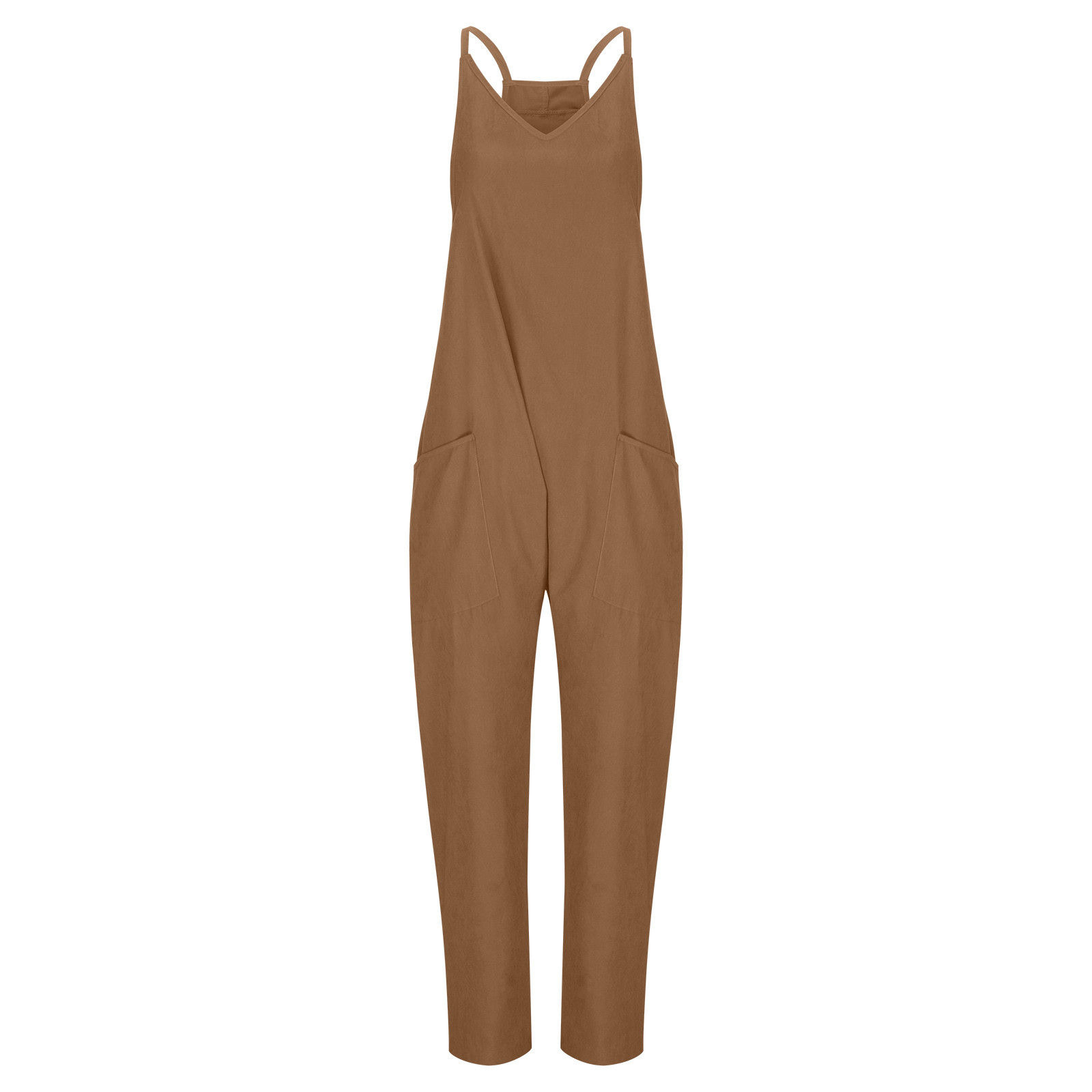 aoksee Women's Loose Casual V Neck Sleeveless Jumpsuits Spaghetti Straps Long Pants Overalls With Pockets - image 3 of 5
