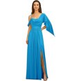 thumbnail image 1 of Vestidos de dama de honor con tirantes finos personalizados, volantes y hombros descubiertos, vestidos de noche formales largos de gasa fruncidos con abertura lateral, 1 of 5