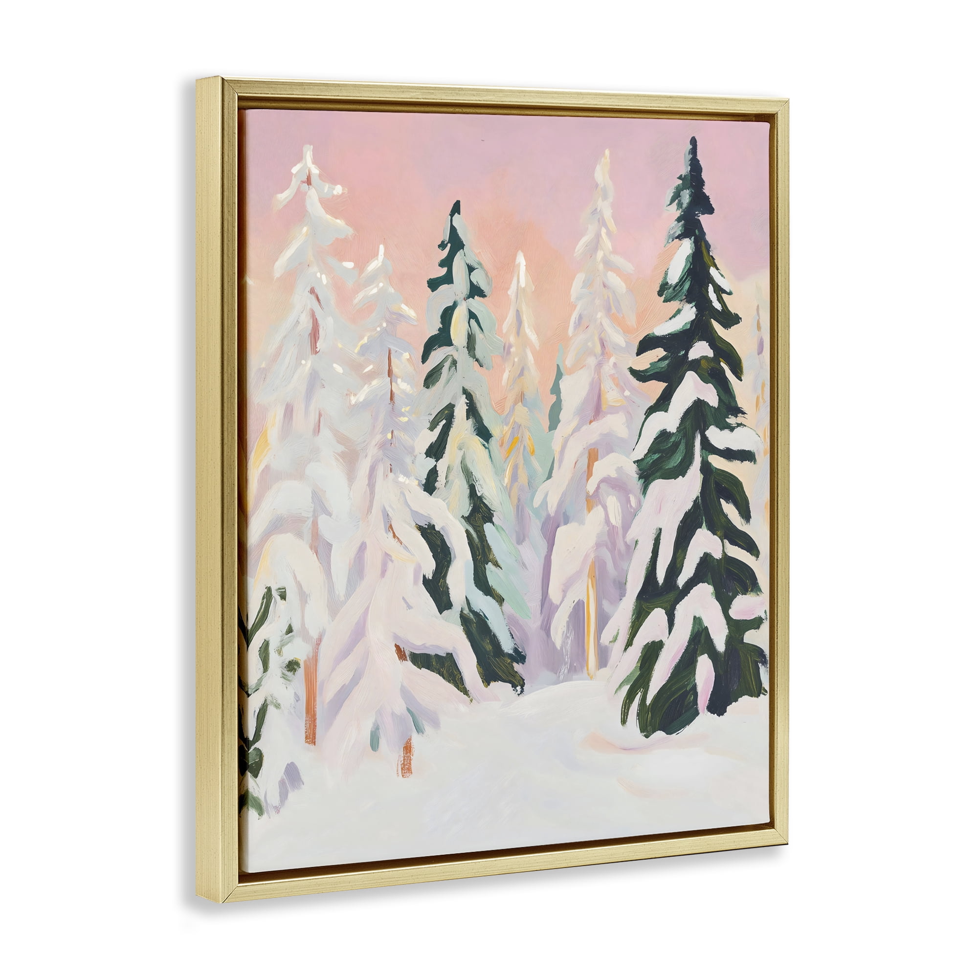 Stupell Industries Peachy Pastel Winter Forest Gold Framed Floater Canvas Wall Art, design by The Prints Vibe
