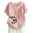 thumbnail image 2 of ALLLIST Pink Womens Workout Tops Short Sleeve Crew Neck Floral Embroidery Blouses Button Casual Women Blouses, 2 of 3