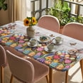 thumbnail image 3 of Easter Bunny Table Cloths for 3 Foot Rectangle Tables, Colorful Eggs Spring Tulips Flower Grey Wooden Patio Waterproof Elastic Fitted Tablecloths, Washable Rectangular Table Cover for Camping, 3 of 8