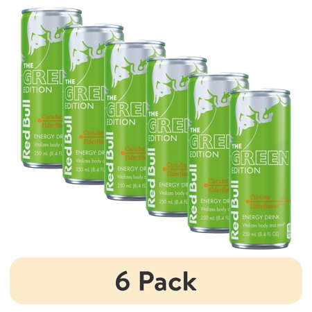 (6 pack) Red Bull Green Edition Energy Drink, Curuba Elderflower, 8.4 fl. oz. Can, 80mg Caffeine