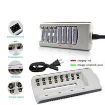 8-Slot Battery Charger for AA AAA Rechargeable Batteries, Smart LED Display, Auto Shut-Off, Fast Charging with AC Adapter, Compatible with Ni-MH Ni-Cd