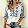 thumbnail image 2 of DHFJKG Boho Tops For Women V Neck Lace Up Floral Printed Half Sleeve T Shirts Summer Beach Vacation Clothes, 2 of 4