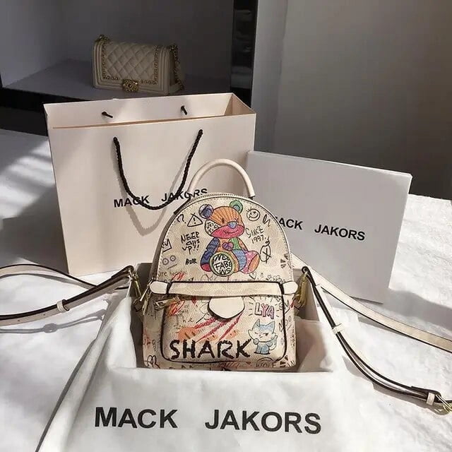 Ladies Fashion Backpack Mini Backpack Women PU Leather Shoulder Bag Cute Cartoon Multi-Function Small Bagpack Female