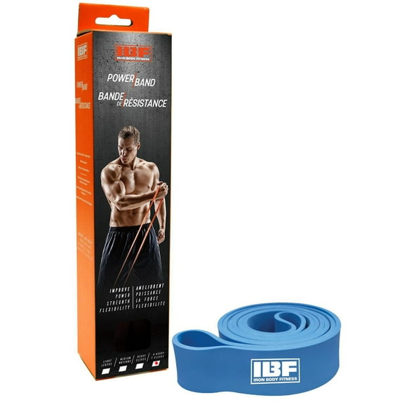 IBF Power Band – Extra Heavy Resistance Band for Strength Training By Iron Body Fitness - Build Muscle - Burn Fat - Workout Anywhere - Easy to Use - Blue
