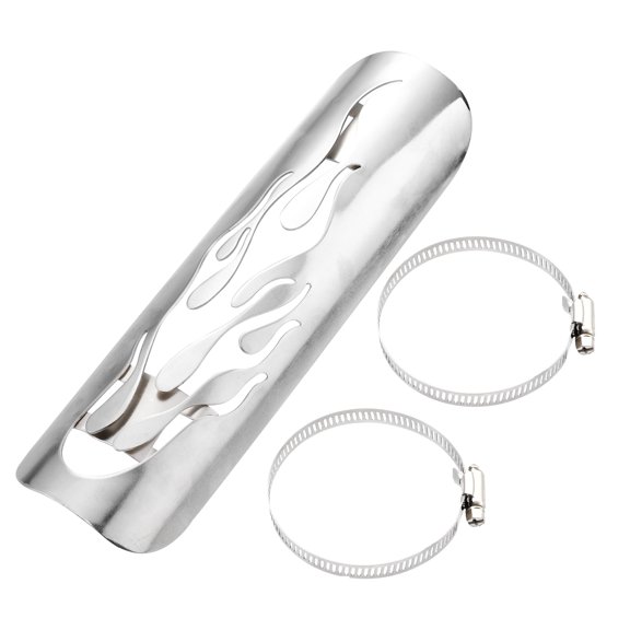 Unique Bargains 1 Set Universal Motorbike 8.56'' Flame Silver Tone Exhaust Muffler Pipe Heat Shield Cover Guard Protector for Harley