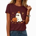 thumbnail image 2 of NOLDARES Halloween Teacher Shirts for Women Cute Ghost with Coffee Shirt Funny Spooky Tee Halloween Party Short Sleeve Tops(Wine,XXXL), 2 of 7