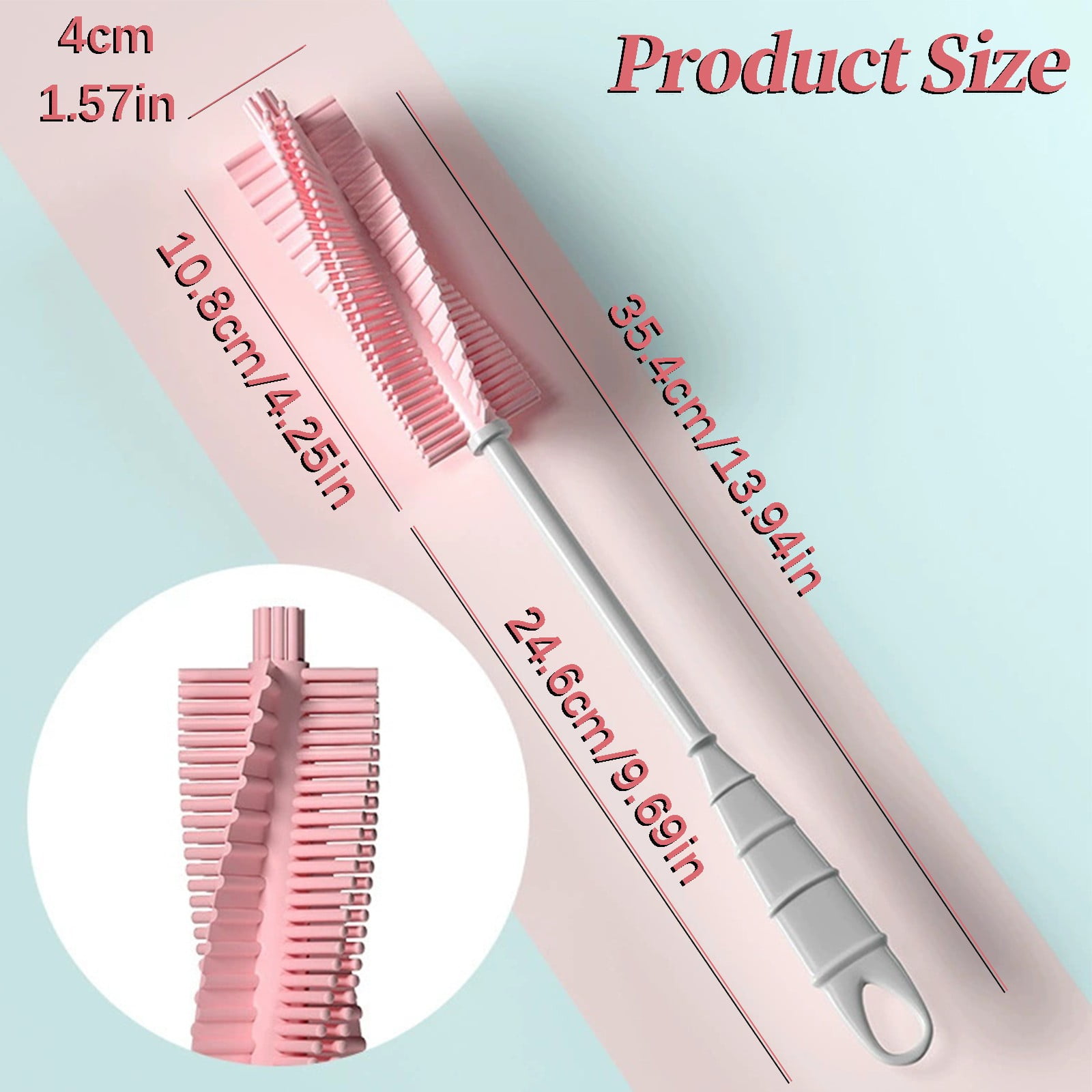 Clearance Under $1 Silicone Bottle Cleaning Brush Set with 360° Rotating Head for Baby Pink