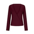thumbnail image 4 of Lenpel Women's Long Sleeve Workout Tops Crossover Deep V Neck Tie Side Ruched Slim Yoga Shirts Cover Up Blouses(Wine,Small), 4 of 7