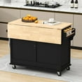 thumbnail image 2 of HQZX Rolling Kitchen Island with Oak Flip,2 Drawer Storage Cart,Sliding Barn Door,52.2"L,Black, 2 of 15