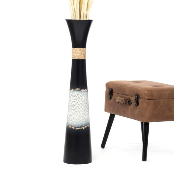 Leewadee Large Black Home Decor Floor Vase - Wooden 34 inch Tall Farmhouse Decor Flower Holder For Fake Plant And Pampas Grass