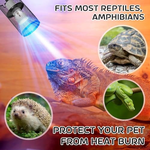 1 Pcs Reptile Heat Lamp Guard with 150W Ceramic Heat Emitter Basking Anti Scald Heating Lamp Holder Mesh Cage Reptile Protection Lampshades for Lizard Snake Chick, Bulb Not Included