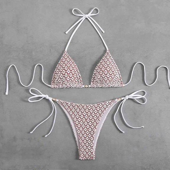 Warop Women's Printed Bikini Set, Tie-Back with Built-in Bra, No Underwire 2-Piece Swimsuit for Beach