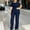 #0289-Navy, variant on Two Piece Plus Size Sets for Women High Neck Layered Waist Top Wide Leg Pants Elegant Casual Summer Outfits